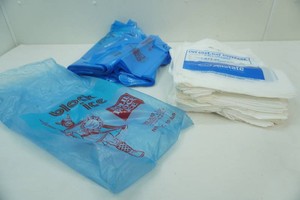 plastic bags Allstate bags are 10 x 12 quantity unknown, block ice bags are 11 x  20 quanity unknown