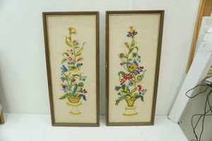 Pair of Vintage Framed Crewel Embroidery 11x25
