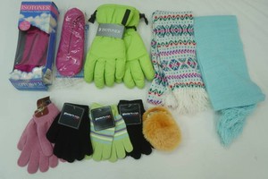 Unused Winter Gloves, Scarves, Earmuffs, Slippers