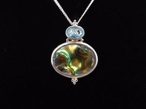 NEW .925 Sterling Silver Topaz and Abalone Pendant Necklace