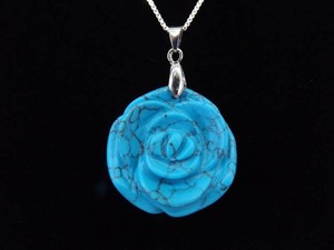 .925 Sterling Silver Large Howlite Rose Pendant Necklace