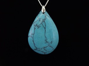 .925 Sterling Silver Large Howlite Cabochon Pendant Necklace