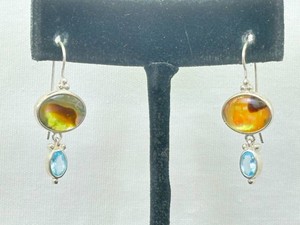 .925 Sterling Silver Topaz and Inlayed Abalone Hook Earrings