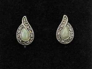 .925 Sterling Silver Art Nouveau Jade Drop Post Earrings