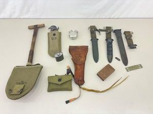 Lot of WWII Military Shovel, Tool, Sheathes, etc.