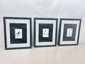 3 Wood Framed 18 x 22 Artist L. Fung Cat Water Colors