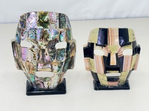 2 Inlayed Gemstone and Abalone 7.5 Decorative Masks