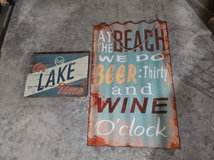 Rustic Lake and Beach Themed Decorative Sign Pair
