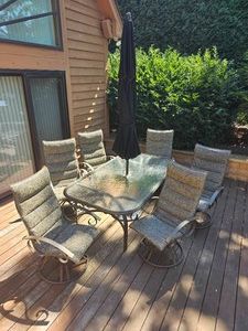 Homecrest Outdoor Dining Table & Sunbrella