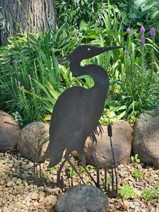 Grey Heron Steel Garden Stake