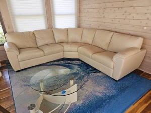 Cream Tone Leather Sectional Sofa
