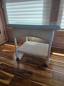 Coastal White Wicker Side Table