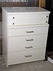 White Retro MCM Bassett Furniture Bedroom Tall Boy Dresser