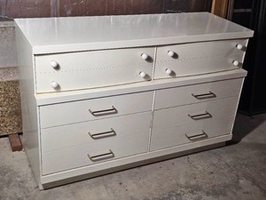 White Retro MCM Bassett Furniture Bedroom Dresser 6 Drawer