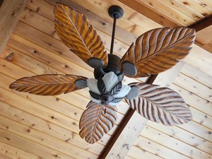 Carved Wooden Blade Palm Ceiling Fan