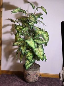 Large Decorative Tropical Plant in Hand Decorated Art Pottery Planter