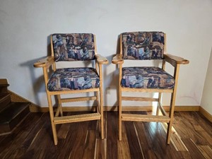 Pair of Oak Bar Height Spectator Chairs with Cup Holders