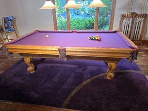 Brunswick Pool Table with Purple Felt and Billiard Balls