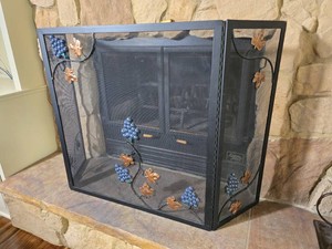 Decorative Three Panel Fireplace Screen with Grapevine Accents