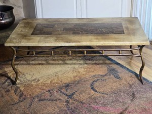 Stone Tile Top Coffee Table with Bronze Tone Metal Base