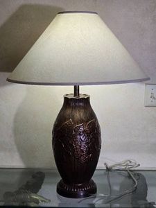 Tropical Carved Leaf Table Lamp with Fabric Shade
