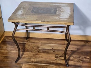 Stone Tile Top Side Table with Bronze Tone Metal Base