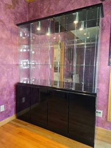Illuminated Glass Curio Display Cabinet with Mirrored Back