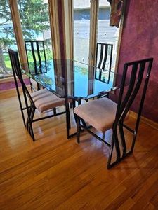 Contemporary Glass Top Dining Table with Four Upholstered Chairs