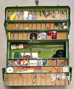 LL-BR - Vintage Fishing Tackle Box Herters Assorted Lures