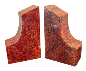 LR - Vintage Red Marble Bookends L-shaped Pair