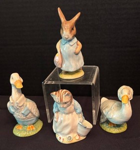 LR - Vintage Beatrix Pottery Figurine Mrs. Flopsy Bunny, Vintage Beswick Mr. Jake Puddleduck, Tabitha Twitchit & Jemima Puddleduck