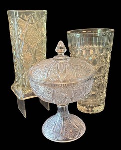 LR - Crystal & Glass Vases and Covered Compote Dish