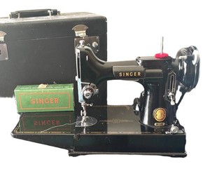 LR - Vintage Sewing Machine - Singer Featherweight 221 with Accessories