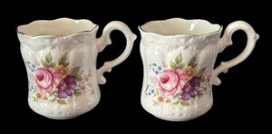 LR - Pair of Vintage Harleigh Bone China Floral Cups