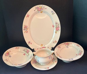 LR - Vintage Theodore Haviland Pasadena Serving Platter, Gravy Boat and Two Bowls