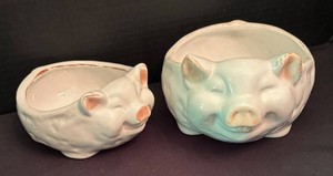K - Set of Two Farmyard Collection Pig Motif Bowls