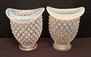 LR - Two Vintage Fenton Hobnail Iridescent Vases