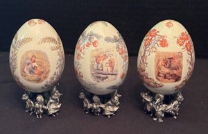 DR - Franklin Mint Beatrix Potter Porcelain Eggs with Pewter Stands
