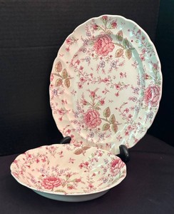 LR - Vintage Johnson Bros Rose Chintz Platter and Bowl Set