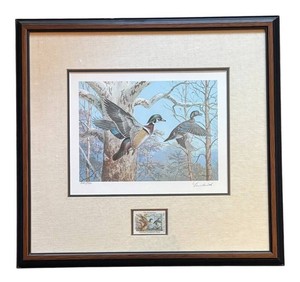 LR - 1983 Pennsylvania Waterfowl Management Limited Edition Framed Wildlife Print & Stamp Set by Ned Smith