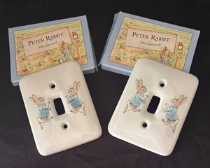 LR - Two Beatrix Potter Peter Rabbit Porcelain Light Switch Covers by Wedgwood