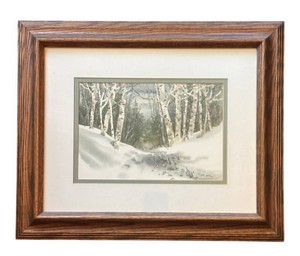 LR - Snow Drifted Birch Trees Watercolor Painting by Gerald Bernhardt