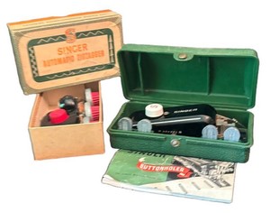 LR - Vintage Singer Sewing Machine Attachments Buttonholer & Automatic Zigzagger