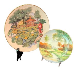 LR - Two Decorative Plates - Kyoto Imperial Porcelain Hidden Views of Japan