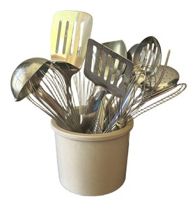 K - Kitchen Utensil Crock with Richcraft & Oxford Hall Stainless Steel Utensils