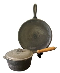 LR - Vintage Cast Iron Skillet & Sauce Pan