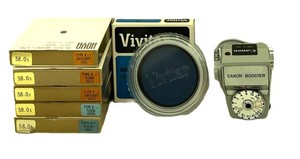 BR1 - Vintage Camera Accessories Lot Canon Booster, Vivitar 80A Filter & Flash Bulbs