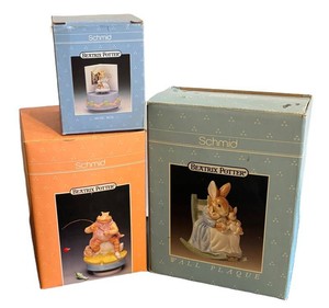 K - Three Beatrix Potter Wall Plaque & Music Boxes by Schmid