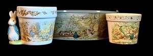 O - Beatrix Potter Planter Set Tin and Porcelain (Lot of 3)