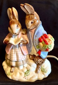 Porcelain Rabbit Figurine Lamp Rabbits in the Snow Schmid